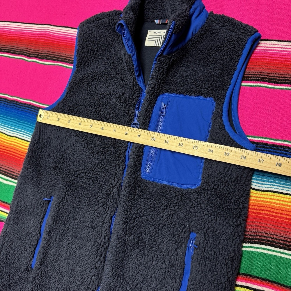 Tory Burch Tory Sport Vest Women's S Full Zip Navy Sherpa Fleece Gorpcore Hike - Picture 6 of 7